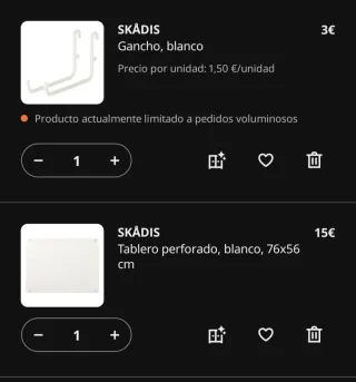 Panel Skadis Ikea Blanco 76x56
