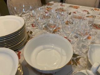 Juego Vajilla y Copas Porcelana Blanca