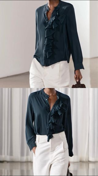 Camisa Teal con Volantes.