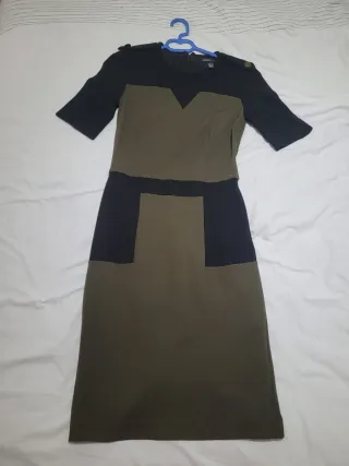 Vestido Mango Negro y Verde Militar