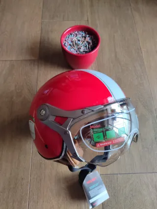 Casco Moto Retro Jet Talla M Rojo Unisex