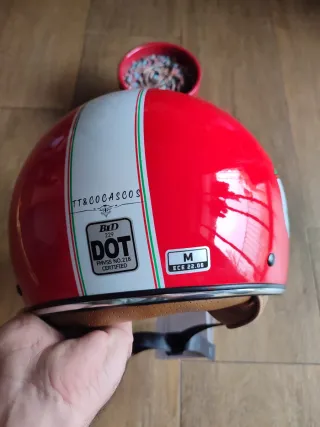 Casco Moto Retro Jet Talla M Rojo Unisex