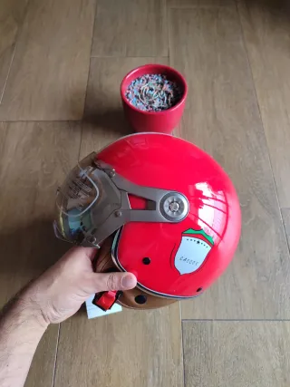 Casco Moto Retro Jet Talla M Rojo Unisex