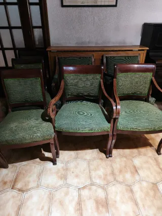 Juego de 7 Sillas de Comedor Madera y Tela