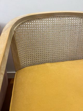 Sillón madera (acabado vintage), textil y ratán