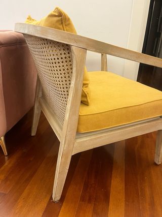 Sillón madera (acabado vintage), textil y ratán