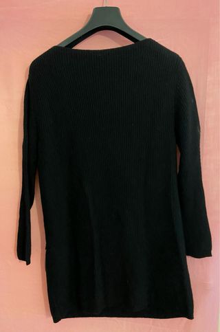 Vestito maglia nero con frange strass