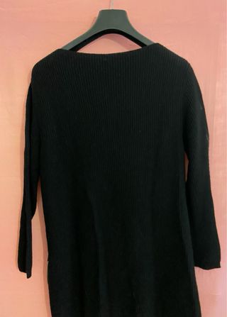 Vestito maglia nero con frange strass