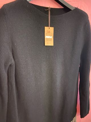 Vestito maglia nero con frange strass