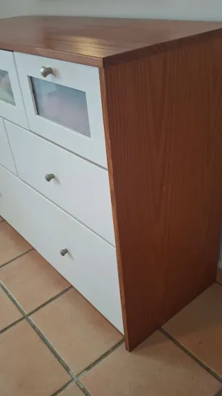 Cómoda y Mesitas de Noche Madera y Cristal