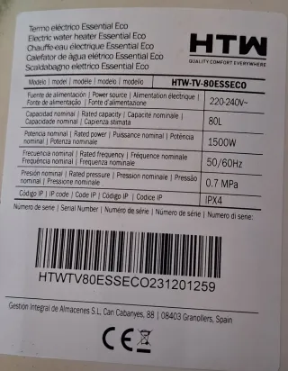 Termo Eléctrico Blanco de 80l.