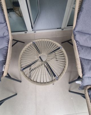 Juego 5 sillas exterior tela, cristal y metal