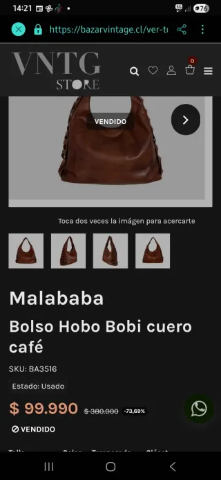 Bolso Hobo Bobi Piel Vintage Malababa Marrón