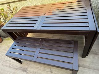 Mesa Terraza Madera extensible IKEA+ Banco+2sillas