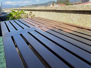 Mesa Terraza Madera extensible IKEA+ Banco+2sillas