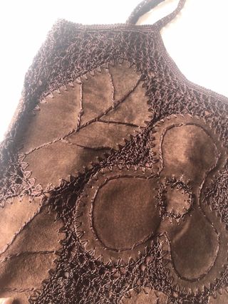 Top Vintage de Cuero y Ganchillo marrón