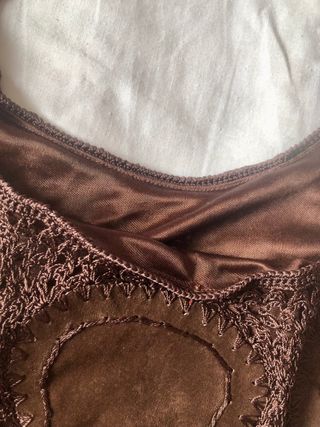 Top Vintage de Cuero y Ganchillo marrón