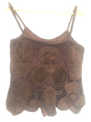 Top Vintage de Cuero y Ganchillo marrón