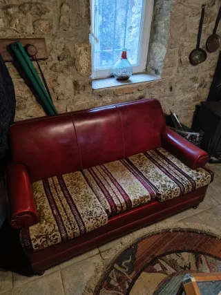 Sofá Cama Vintage Piel y Tela