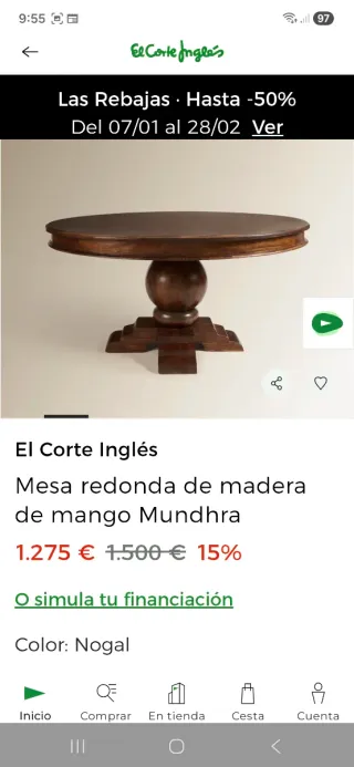 Mesa redonda de madera con pedestal