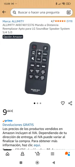 Mando a distancia Sound Bar LG