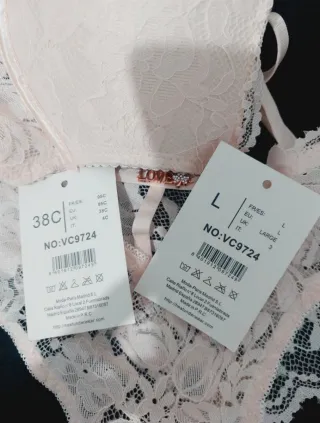 Conjunto Lencería Encaje Beige/Rosa 95C