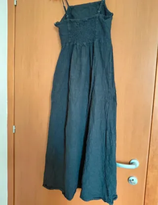 Abito lungo in lino e viscosa nero