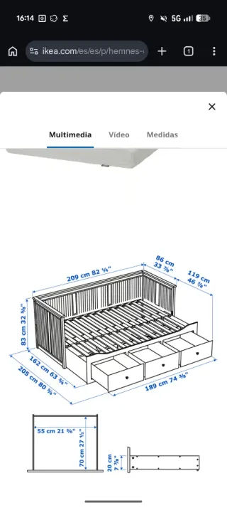 Diván nido blanco Ikea con cajones