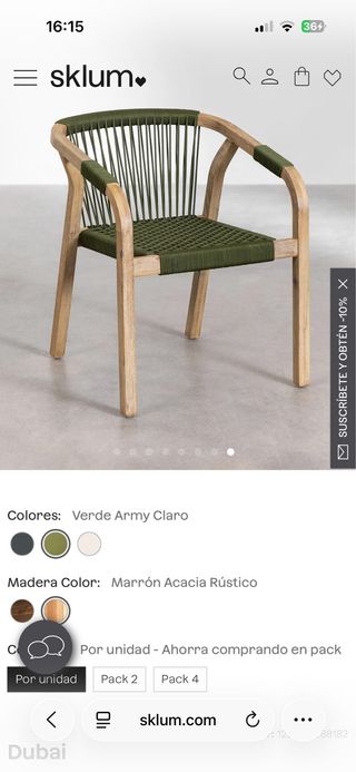 Silla Dubai verde SKLUM sin estrenar