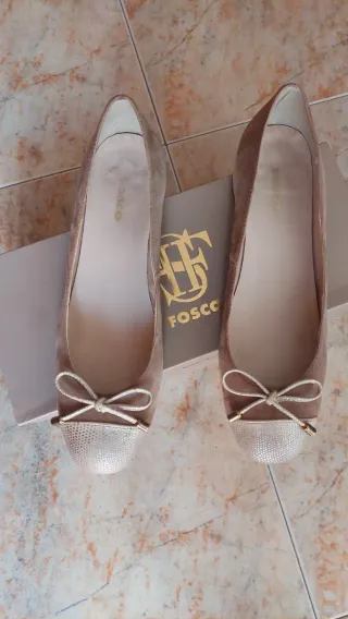 Bailarinas Fosco Beige y Dorado Talla 38