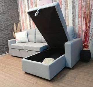Sofá Cama Chaiselong Gris, Tela. Arcón. ¡OFERTA!