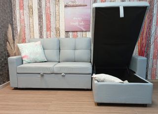 Sofá Cama Chaiselong Gris, Tela. Arcón. ¡OFERTA!