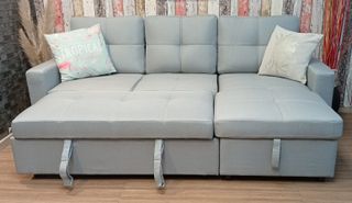 Sofá Cama Chaiselong Gris, Tela. Arcón. ¡OFERTA!