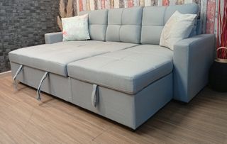 Sofá Cama Chaiselong Gris, Tela. Arcón. ¡OFERTA!