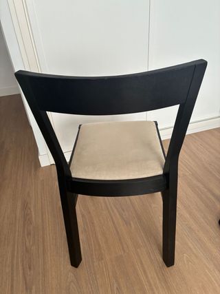 4 Sillas Comedor Madera Tela Beige Negro