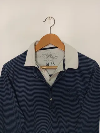 Polo Manga Larga Estilo Rugby - Azul Marino/Blanco