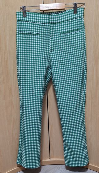 Pantalón Zara cuadros Vichy verde