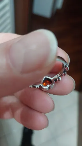 Anello cuore rosso argento con rose