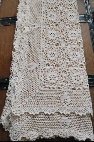 Tovaglia uncinetto beige/bianca cotone