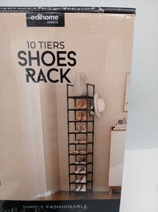 edihome, Zapatero Estrecho, 10 Niveles, (33 x 33 x 173 cm), Organizador Zapatos, Zapateros Estrechos y Altos, de Plastico, Verti