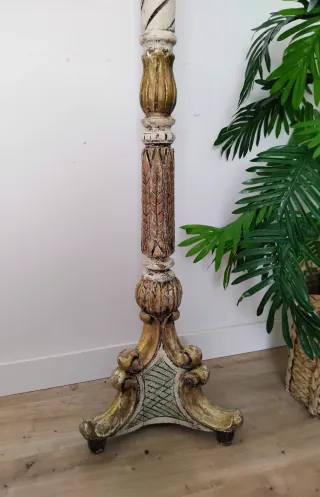 Lámpara de pie vintage madera y tela