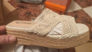 Sandalias D Shoes Beige Cuña Crochet