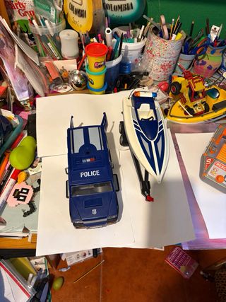 Coche Policía y Barca Playmobil