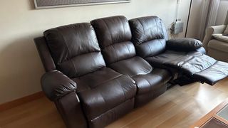 Sofá relax 3 plazas piel marrón