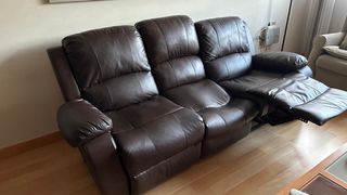 Sofá relax 3 plazas piel marrón
