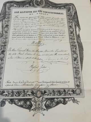 Concesión Orden de Carlos III, 1882, Alfonso XII.