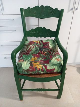 Sillón madera asiento fibra natural verde