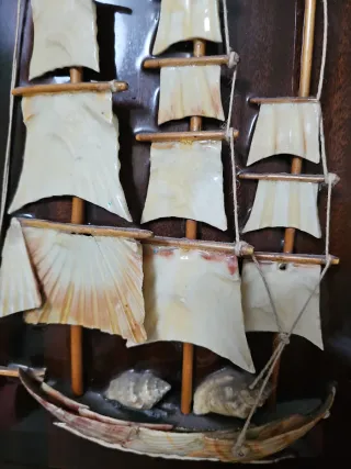 Cuadro Barco Decorativo Conchas y Madera