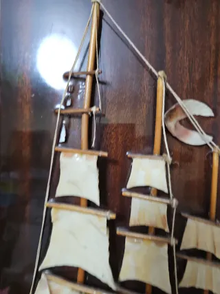 Cuadro Barco Decorativo Conchas y Madera