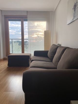 Sofá 3 plazas + puff marrón